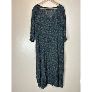 Vintage Eddie Bauer 2XL Floral Dress Midi Prairie Peasant Jumper Rayon A-line
